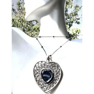 Heart Navy Stone Pendant with Chain Necklace